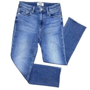 Paige Cindy Straight Jeans Women 26 High Rise Medium Wash Raw Hem Premium Denim